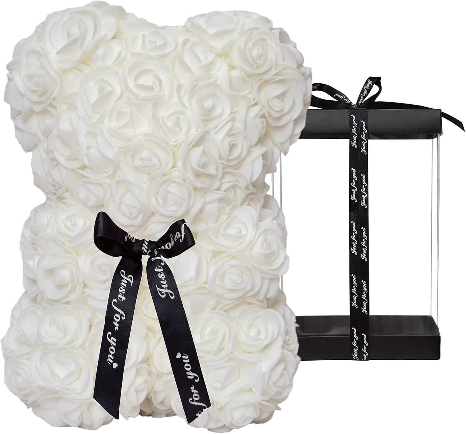 Künstlicher Rosenbär Aus Plüsch, Geschenkbox, Schwarz, Für Valentinstag, Geburtstag, Muttertag, Weihnachten, Junggesellinnenabschiede - Komplett Handgefertigt, 25 Cm Großer Blumenbär, Einzigartige Tra