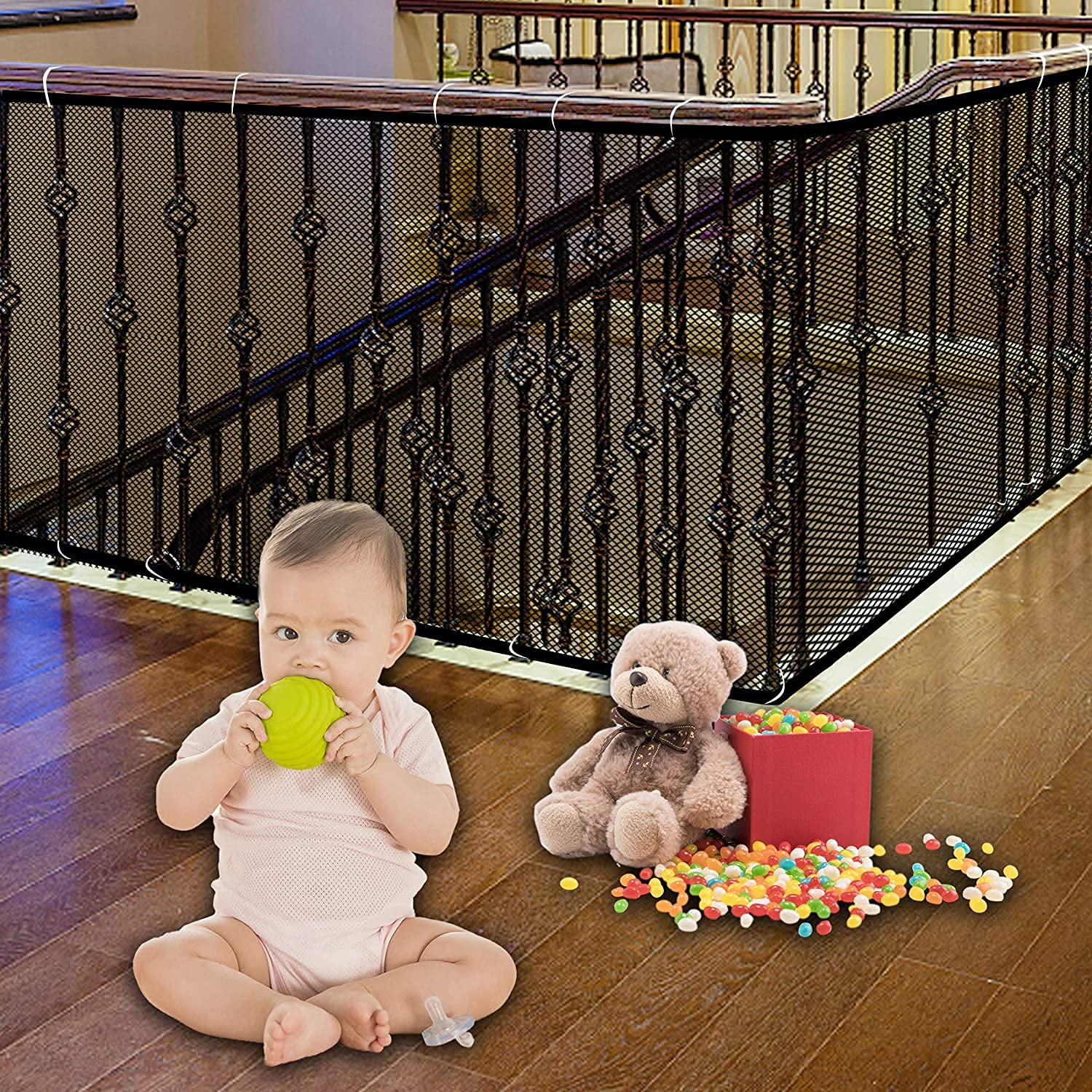 Treppenschutznetz – Babyschutzgeländer – Balkongeländer – 3 M L X 0,8 M H – Verhindert Stürze Durch Kinder, Kleintiere Und Spielzeug – Für Den Innen- Und Außenbereich (schwarz)