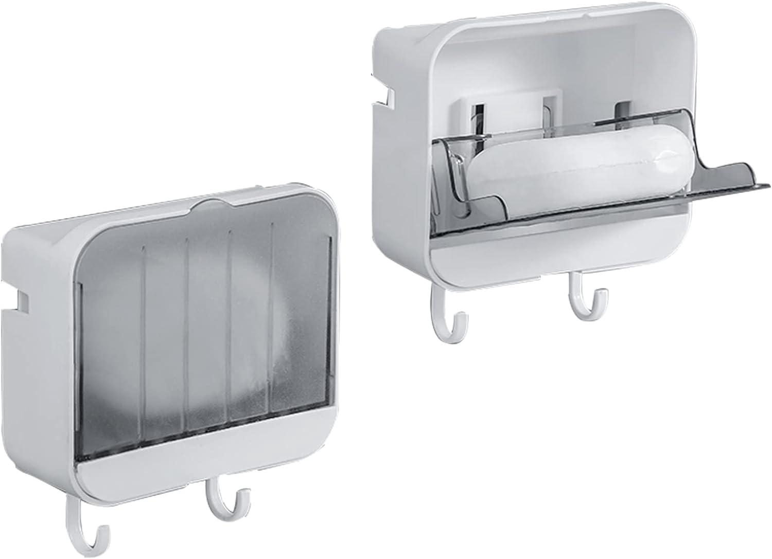 Wandseifenschalen Mit Je 2 Haken, Wasserdichter Seifenhalter Für Die Dusche, Bohrfreie Seifenbox, Leicht Zu Reinigen, Hält Seife Trocken, Weiß, 2er-set