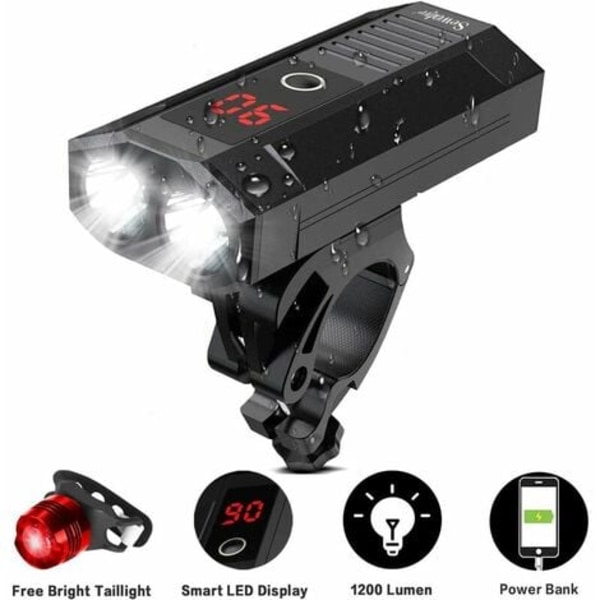 Leistungsstarke 1200-lumen-led-fahrradlampe Mit Led-anzeige Und Powerbank-funktion, Wasserdichter Mountainbike-scheinwerfer
