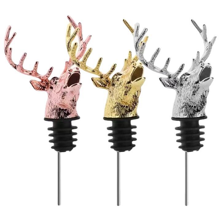 3 Weinstopper Aus Metall Mit Hirschkopfmotiv, Ausgießer Und Flaschenverschluss, Weinzubehör