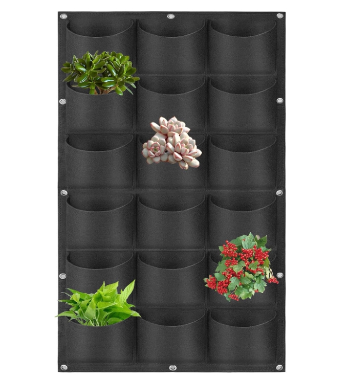 Vertikaler Hänge-pflanzbeutel Mit 18 Fächern, Wandpflanzgefäß, Für Den Gemüsegarten Im Freien, 1,0 M X 0,5 M, Schwarz