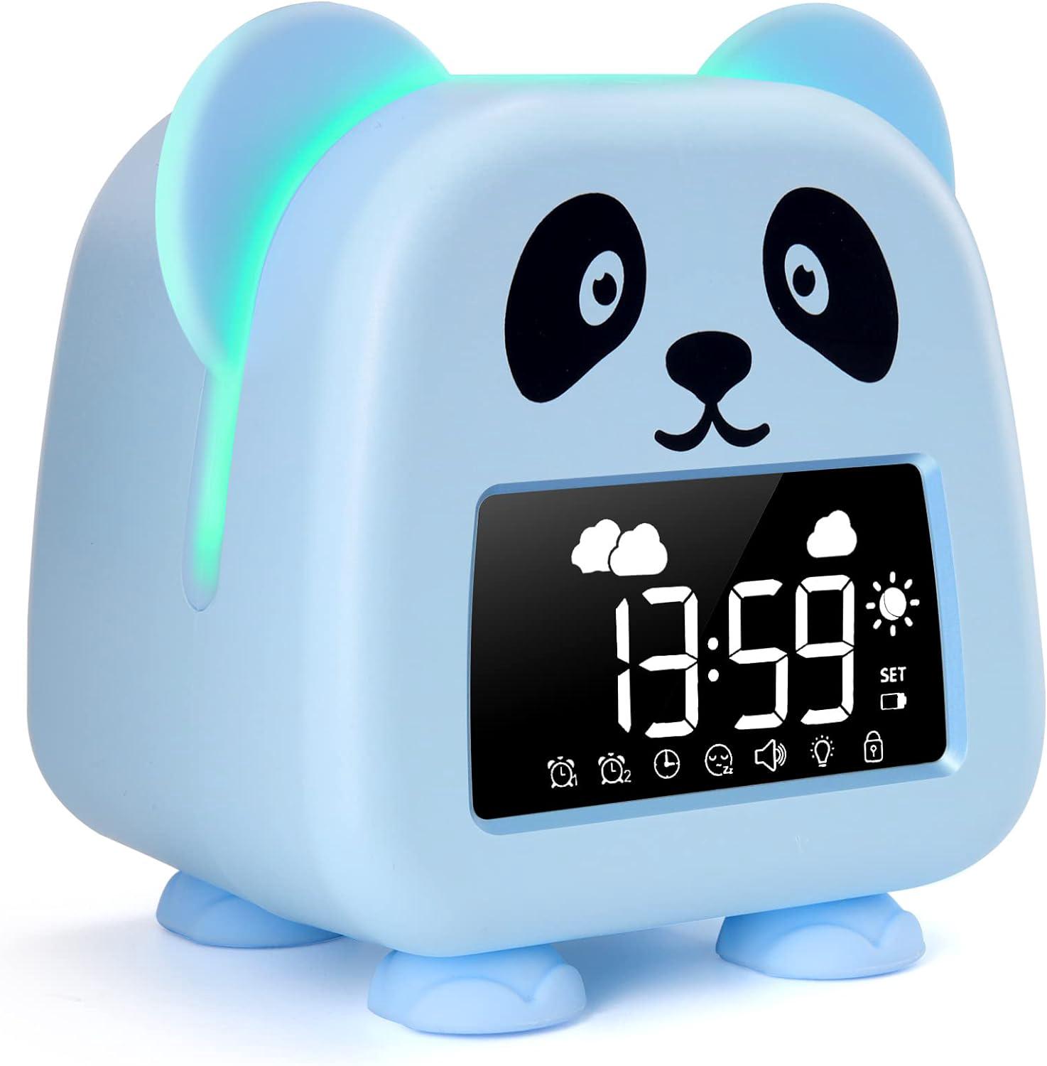 Kinderwecker Mit Nachtlicht, 5 Farben, Einstellbarer Helligkeit, Lautsprecher, Programmierbarem Alarm, Automatischer Temperaturanzeige (hellblau)
