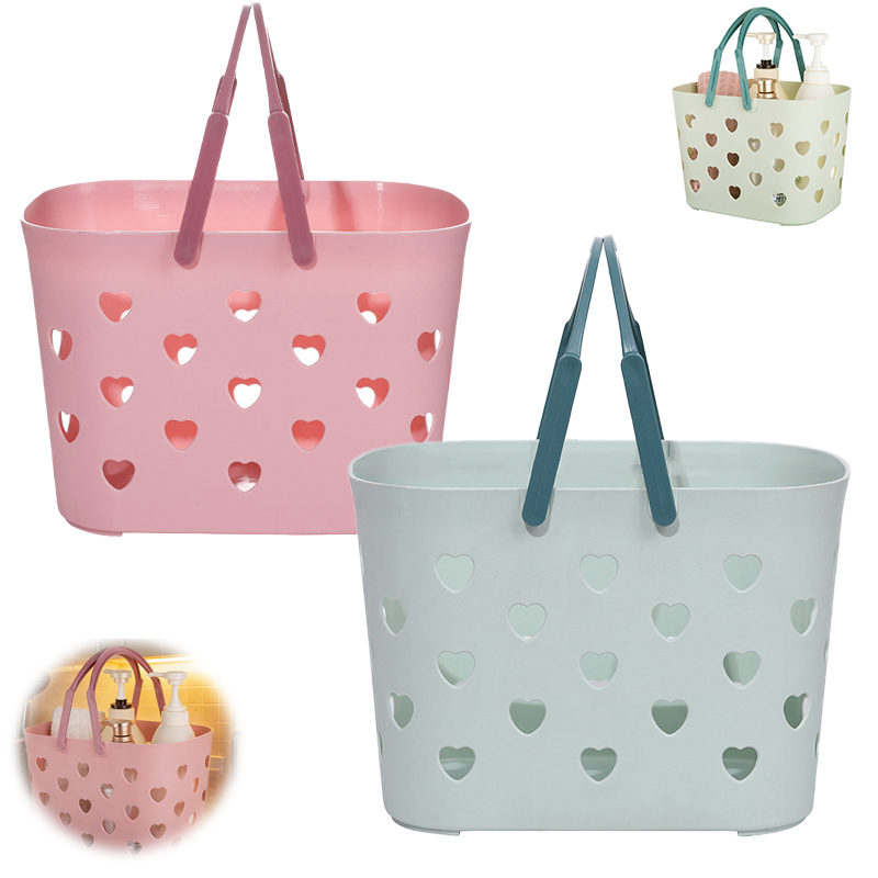 2-teiliges Set – Tragbarer Duschkorb – Aufbewahrungsbox Aus Kunststoff Mit Griff – Badezimmer-organizer – Toilettenkorb – Rosa, Grün – 24,5 X 16 X 17 Cm – Für Badezimmer, Abstellräume, Küchen, Student