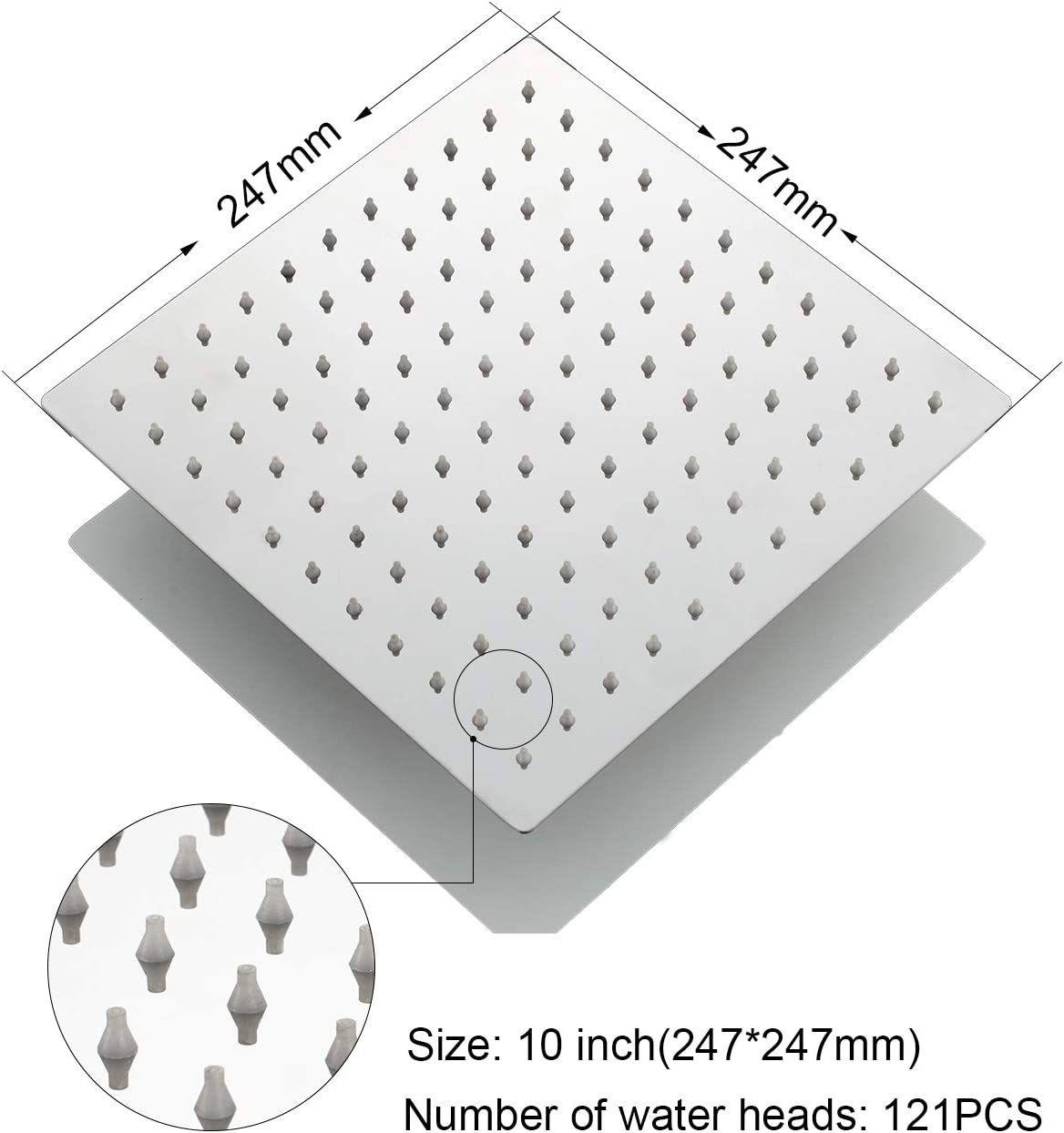 Quadratischer Duschkopf Aus Edelstahl, Ultraflach, Kalkabweisend, Hoher Wasserdruck Und Wassersparend Für Das Badezimmer, 24,7 Cm