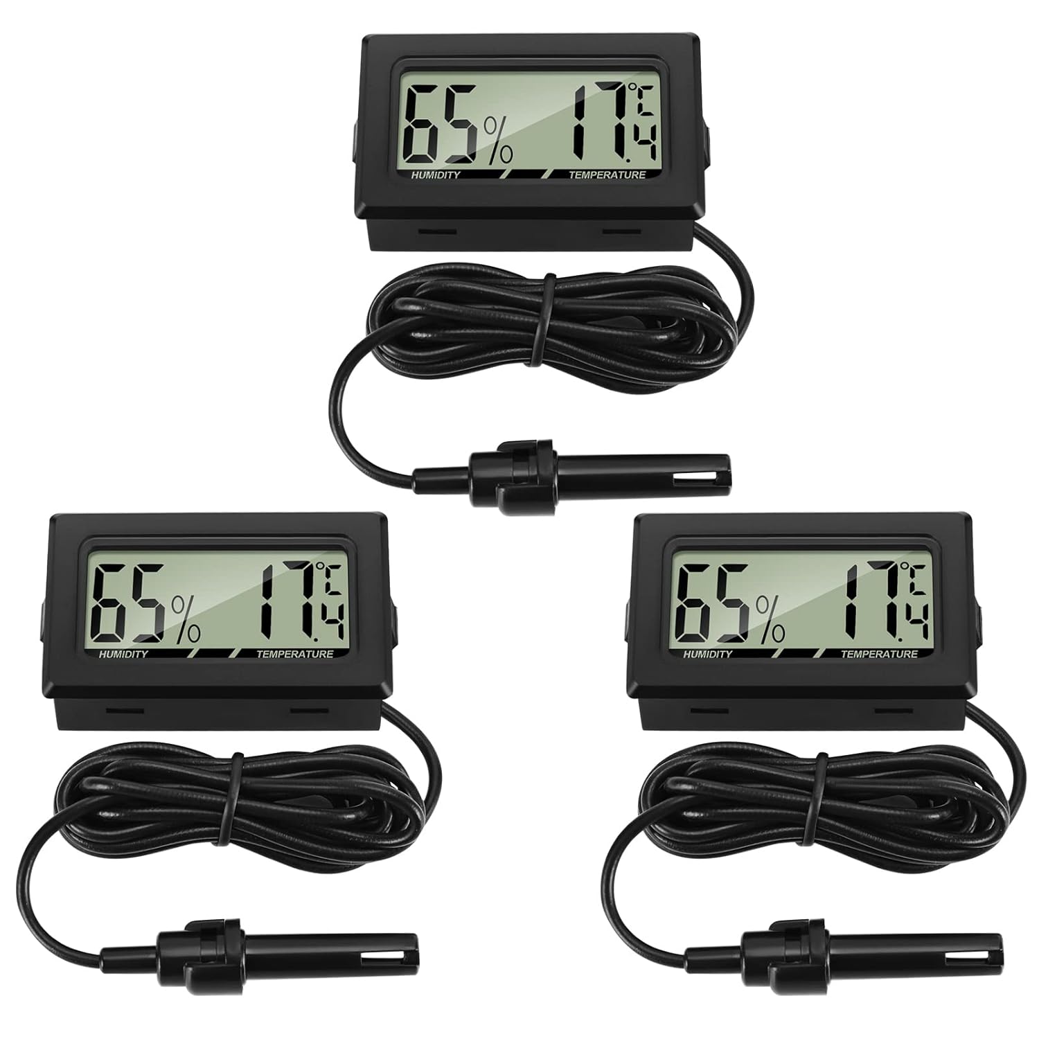 Set Aus 3 Digitalen Thermometer-hygrometern Mit Fernsensor Zur Messung Von Temperatur Und Luftfeuchtigkeit Für Zuhause, Büro, Reptilienbrutkasten, Geflügelhaltung Und Terrarium