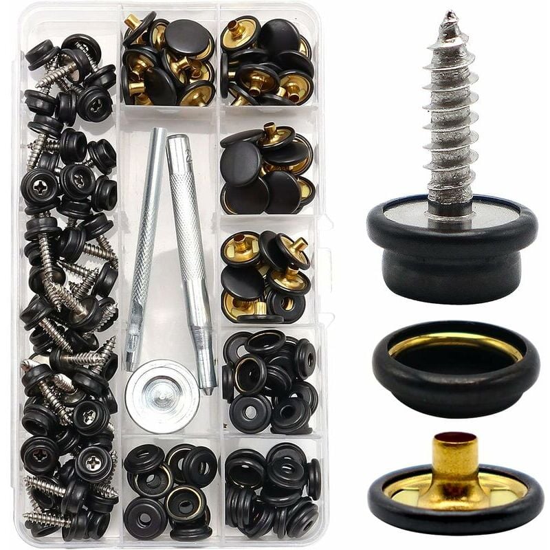 153-teiliges Druckknopf-set Für Segeltuch, Metallnieten, Polsterklammern, 9,5 Mm Ösen, Edelstahl Mit 3 Montagewerkzeugen Für Boots-teppiche Und Möbel (schwarz)