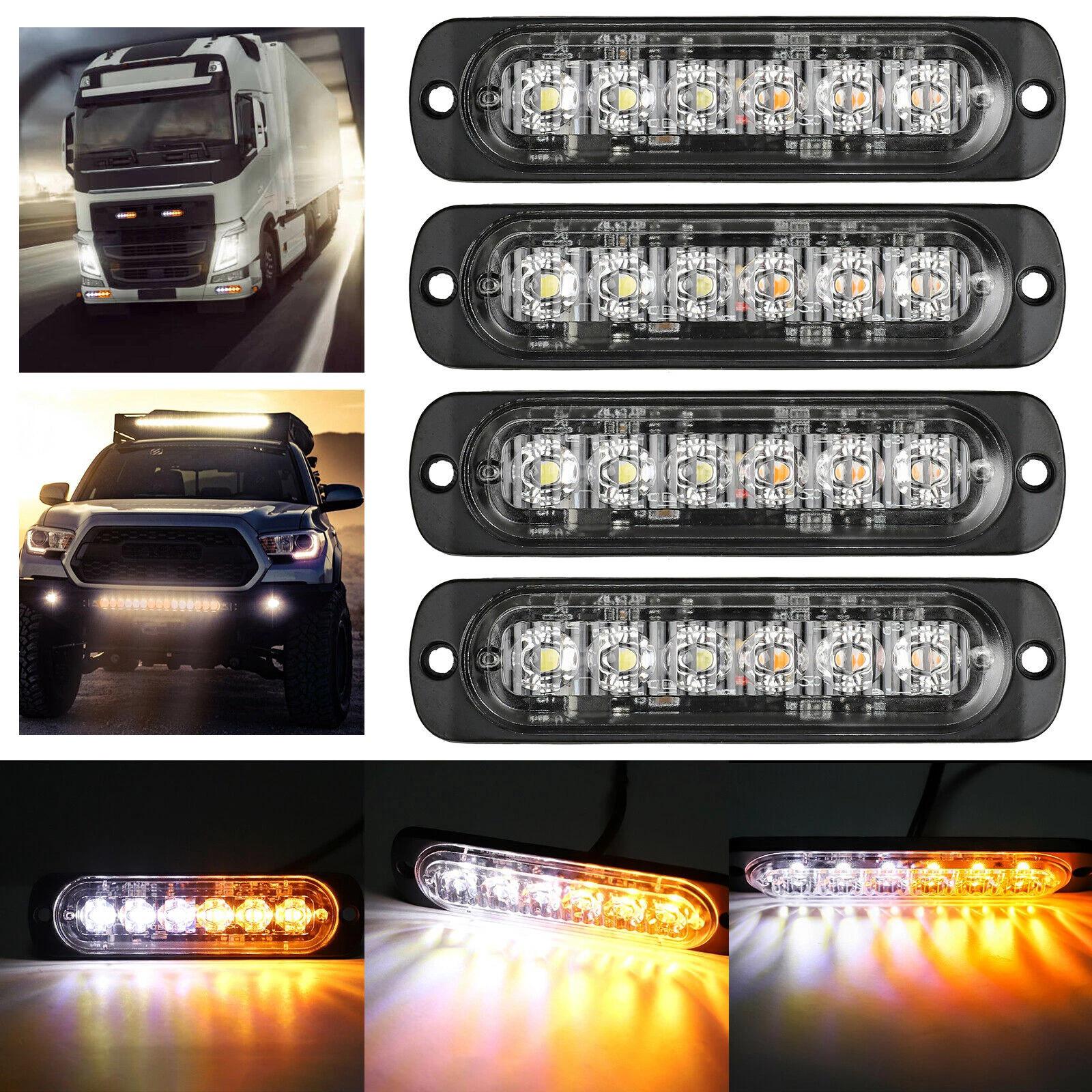 Ultradünne 6-led-warnleuchten Für Motorräder Und Pick-ups, Weiß Und Gelb, 12–24 V, Universell, Mit Blinklichtfunktion, 4er-set