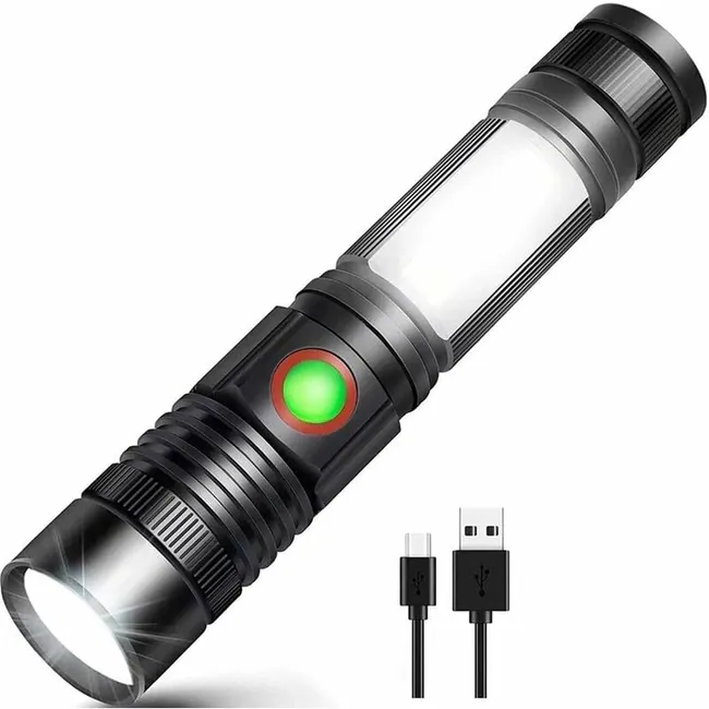 Ultrahelle, Per Usb Wiederaufladbare Led-taschenlampe, Tragbare Cob-taktiklampe Mit Zoom Für Garage, Autoreparatur, Camping Und Bastelarbeiten