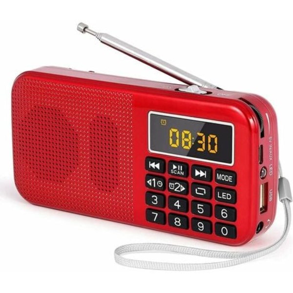 Tragbares Fm-radio Mit 3000-mah-hochleistungsakku, Mp3-player, Sd-, Usb- Und Aux-anschlüssen, Rot