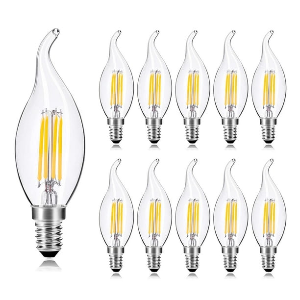 Packung Mit 10 E14 Led-kerzenlampen Für Kronleuchter, 4 W Entspricht 40 W Halogen, Klassisches Glühfadenlicht, Warmweiß 2700 K 420 Lm Nicht Dimmbar - Typ B [energieklasse A+]