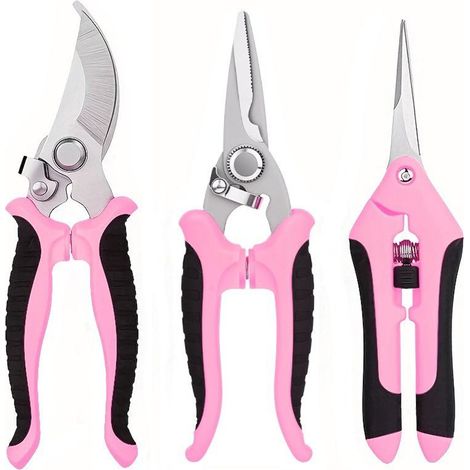 3-teiliges Gartenscheren-set Aus Robustem Und Vielseitigem 30cr13-edelstahl – Rosa