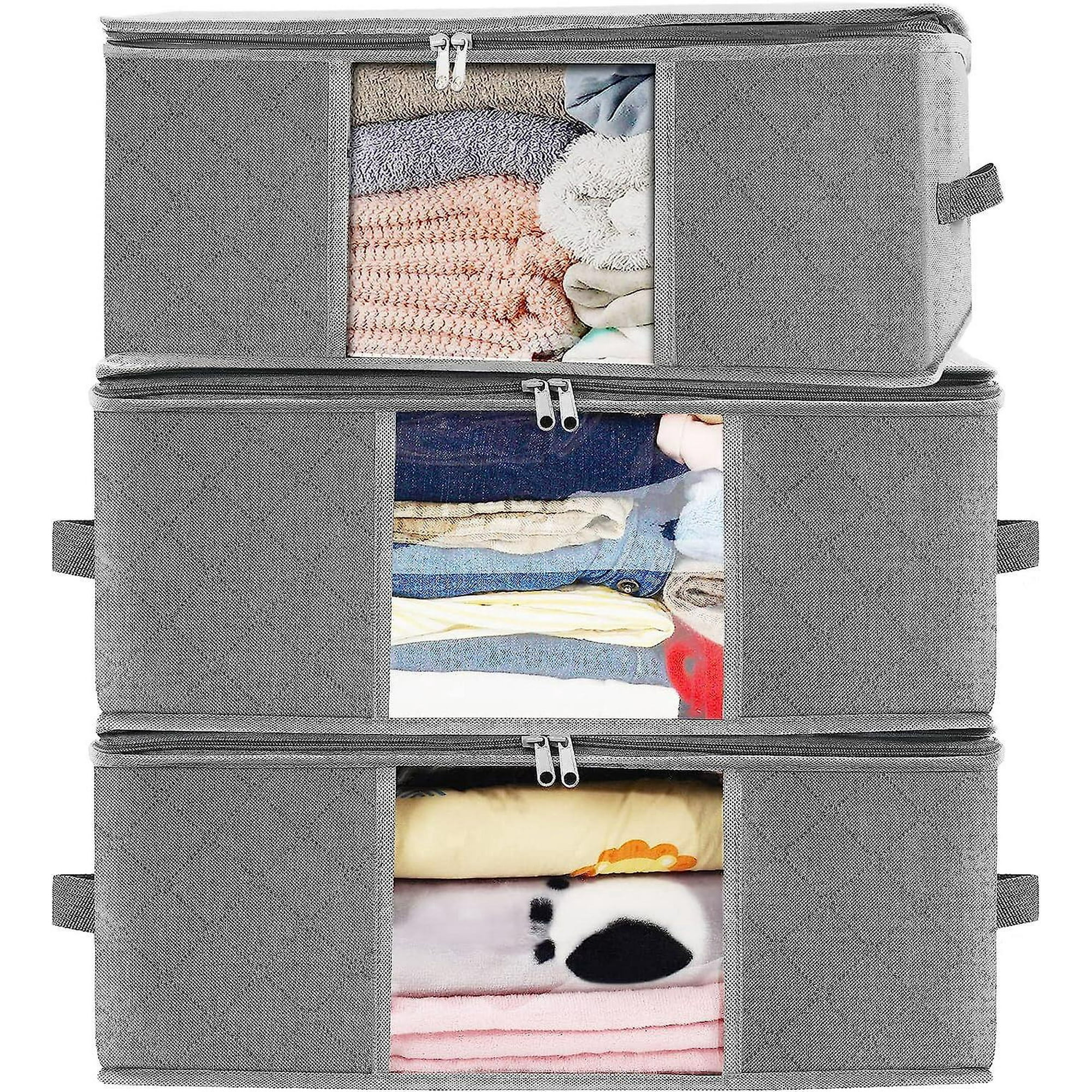 Dww-3 Lot (grau) Aufbewahrungstasche Für Kleidung, Aufbewahrungsbox Für Unter Das Bett, Stoffbezug Für Bettdecken, Kleidung, Bettwäsche