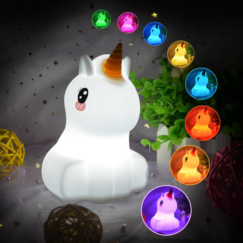 Großes Einhorn-nachtlicht Fürs Kinderzimmer, Babylampe, Wiederaufladbares, Mehrfarbiges Led-nachtlicht Mit 9 Farben, Silikon-usb-timer