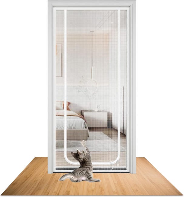 Katzensicheres Balkontür-fliegengitter – Verstärkter, Kratzfester Netzvorhang – Hält Katzen Fern, Weiß, 95 X 200 Cm