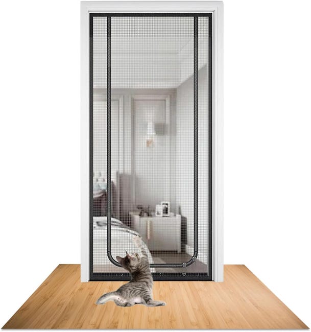 Verstärkte Moskitonetztür Für Katzen – Ausbruchsicherer Schutz Für Katzen, Dickes, Kratzfestes Netzgewebe, Schwarz, 90 X 220 Cm