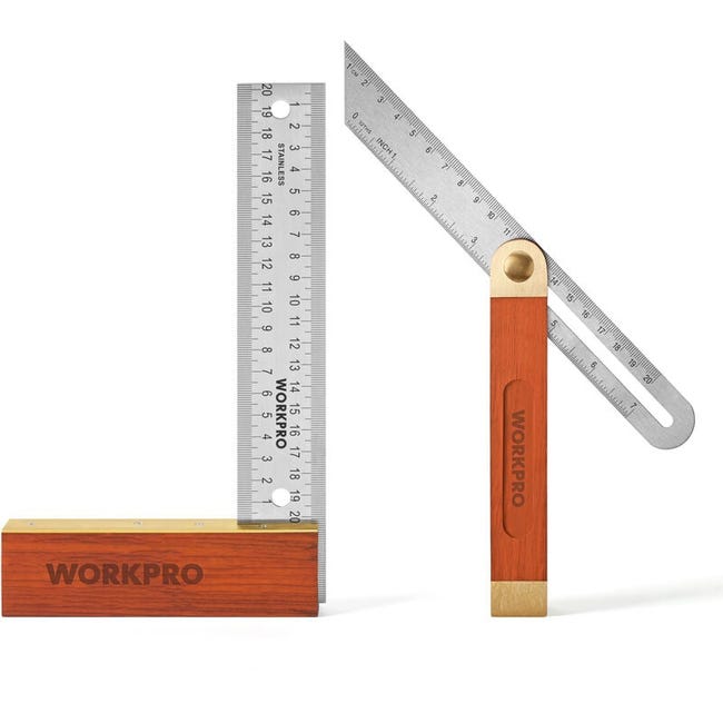 Set Mit 2 Zimmermannswinkeln, 200-mm-winkel Und 230-mm-schrägwinkel, Klinge Aus Edelstahl Und Roter Holzgriff, Perfekt Für Die Holzbearbeitung