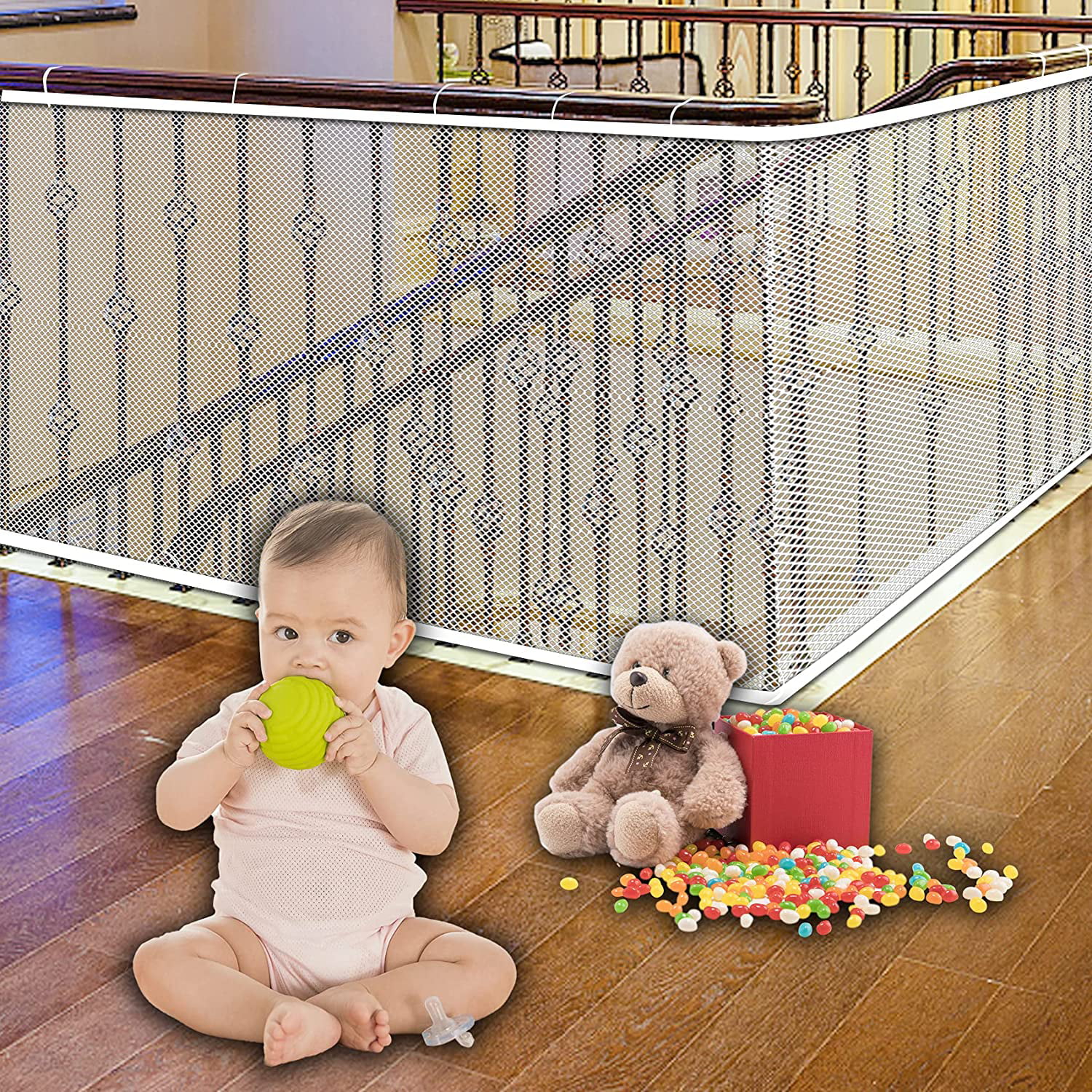 Treppensicherheitsnetz Für Babys – Balkongeländerschutz – 3 M L X 0,8 M H – Absturzsicherung Für Kinder, Kleintiere Und Spielzeug – Für Den Innen- Und Außenbereich (weiß)