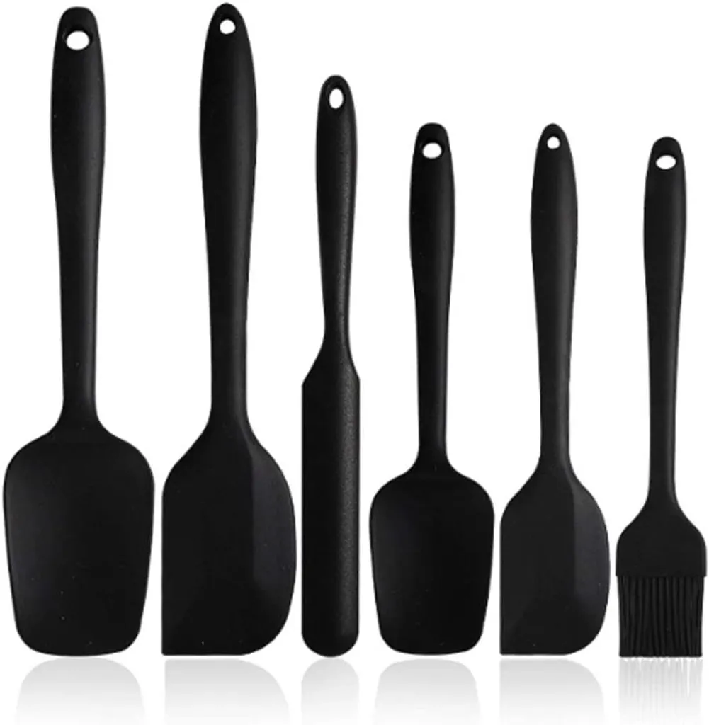 6er-set Schwarze Silikonspatel – Antihaftbeschichtete Küchenhelfer Mit Edelstahlkern – Hitzebeständig Zum Kochen, Backen Und Rühren