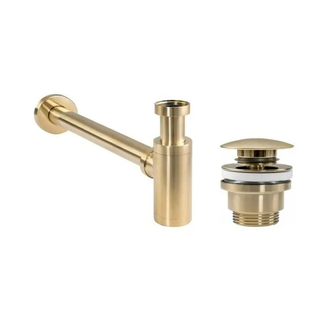 Pollini Waschbeckenablauf- Und Siphon-set Mit Gebürsteter Goldoberfläche Kitsca1ors