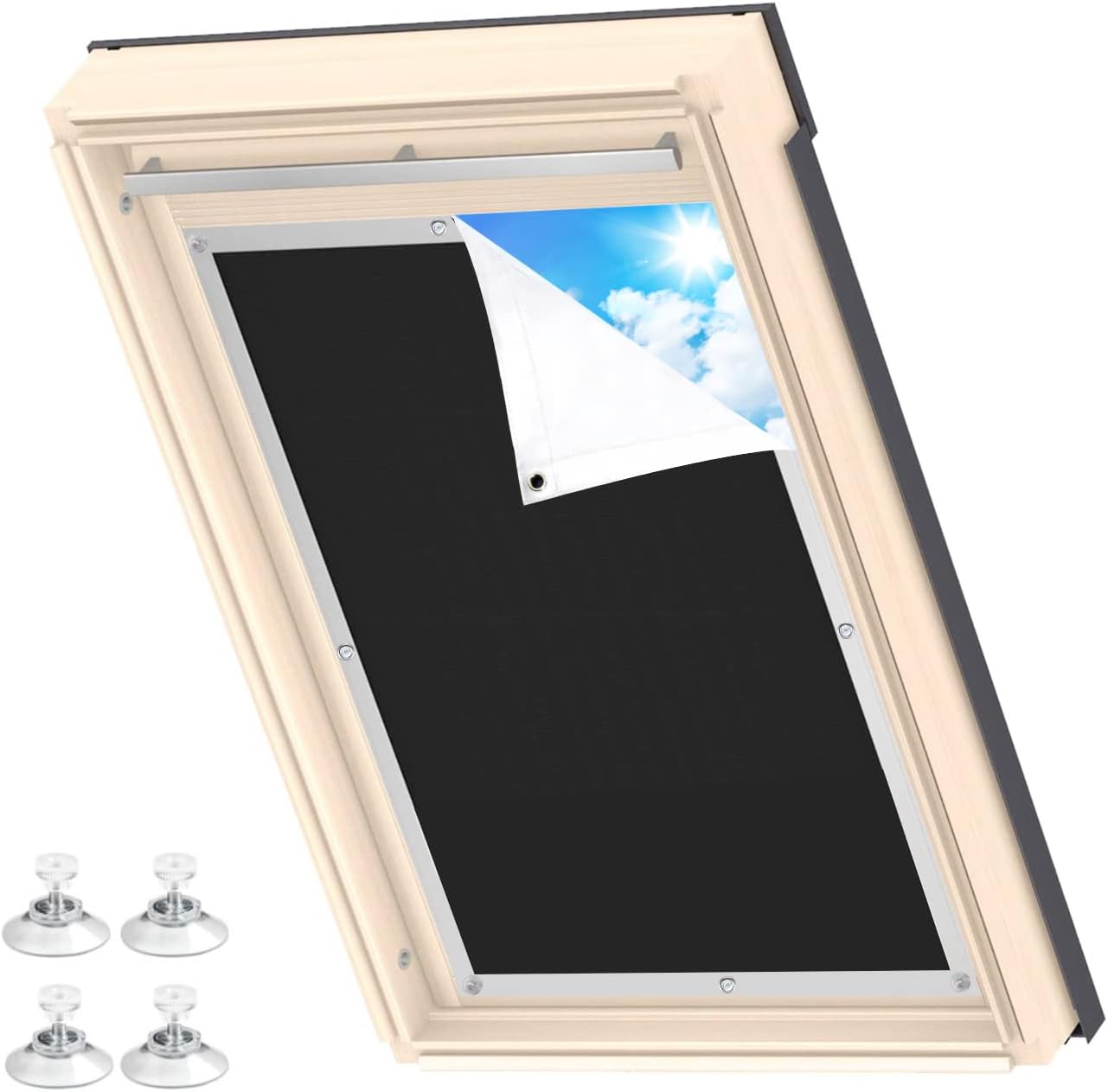 Selbstklebender Rollladen 96 X 93 Cm, Vollständig Abdeckend, Wärmeisolierend, Mit Saugnäpfen Für Velux-fenster, Hitzebeständig, Schwarz