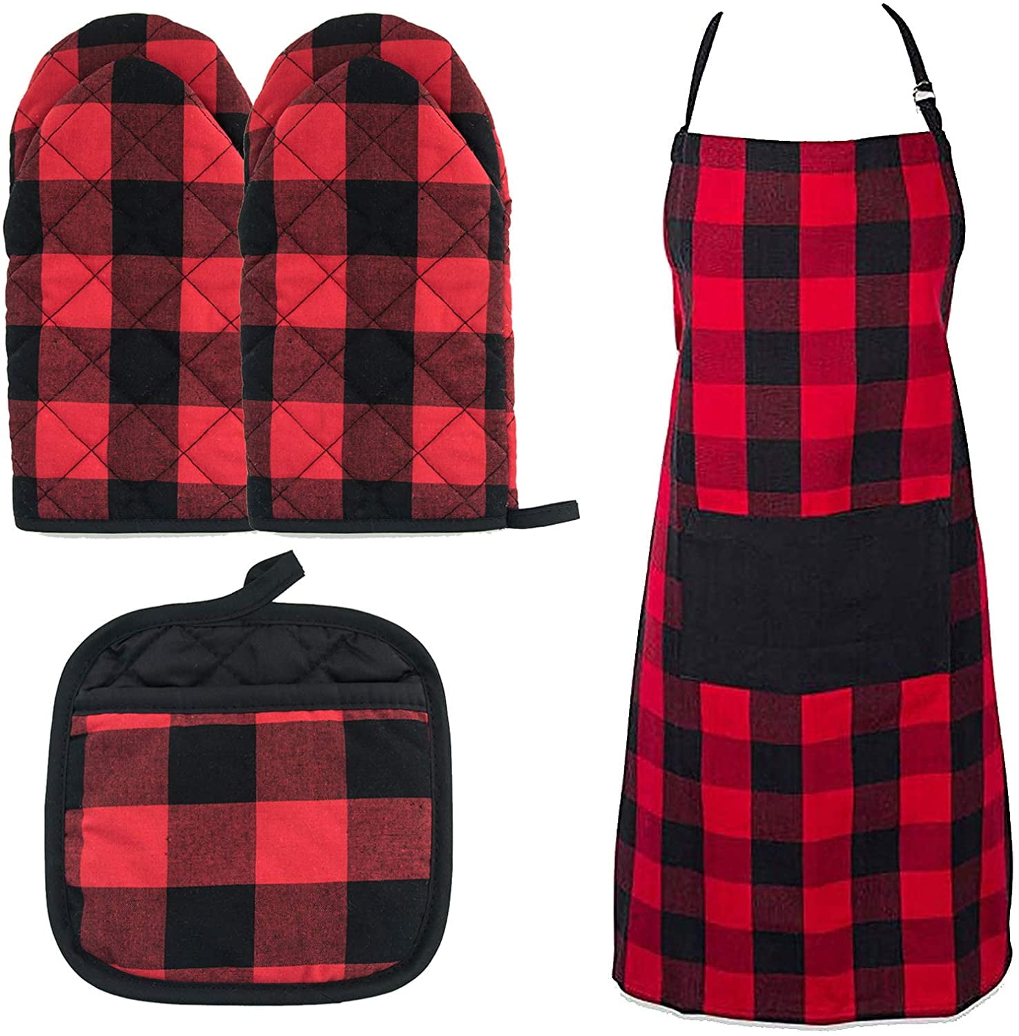 Ofenhandschuhe, Topflappen Und Schürzen In Schwarz-rotem Vichy-karo, Ofen- Und Küchenset, Tartan-kollektion, Geschenkidee