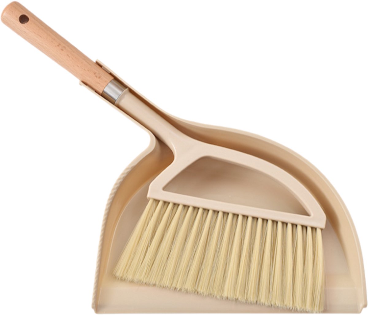 Kleine Kehrschaufel Und Besen – Holzgriff – Ideal Zum Reinigen Von Böden, Sofas Und Tischplatten – Beige