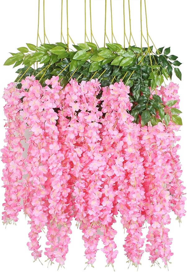 12-teilige Künstliche Girlande, 1,1 M Lange Seiden-glyzinien, Hängende Blumen, Hochzeitsdekoration, Dunkelrosa
