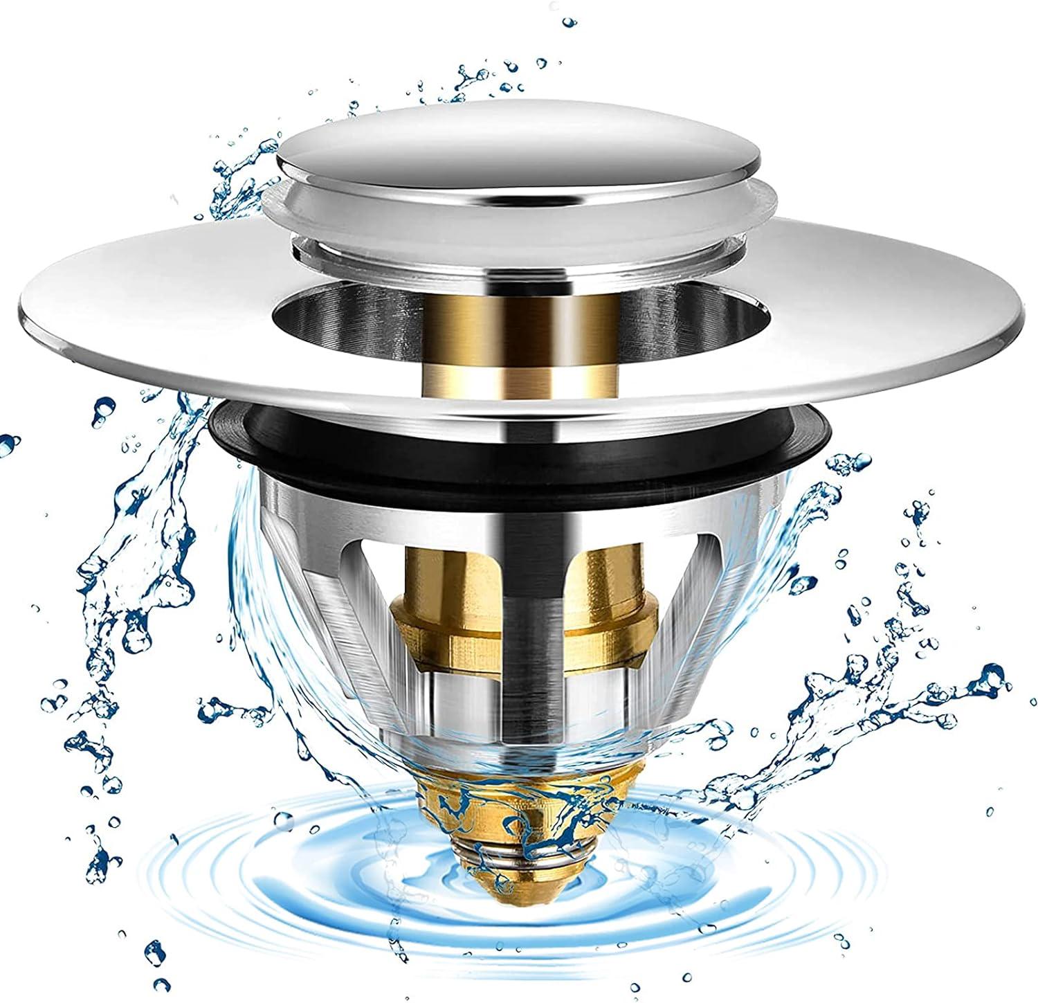 Universeller Ablaufstopfen Aus Edelstahl Für Waschbecken, Pop-up-ventil Mit 2 Dichtungen Für 32/38 Mm Spülbecken, Siphonstopfen (1 Stück)