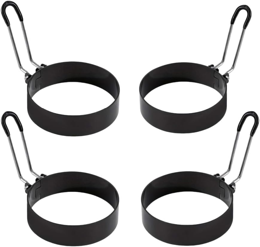 4-teiliges Eierform-set – Antihaftbeschichteter Eierring – Verdickte Antihaftbeschichtung, Runder Eierfrittierer – 9 Cm – Schwarz