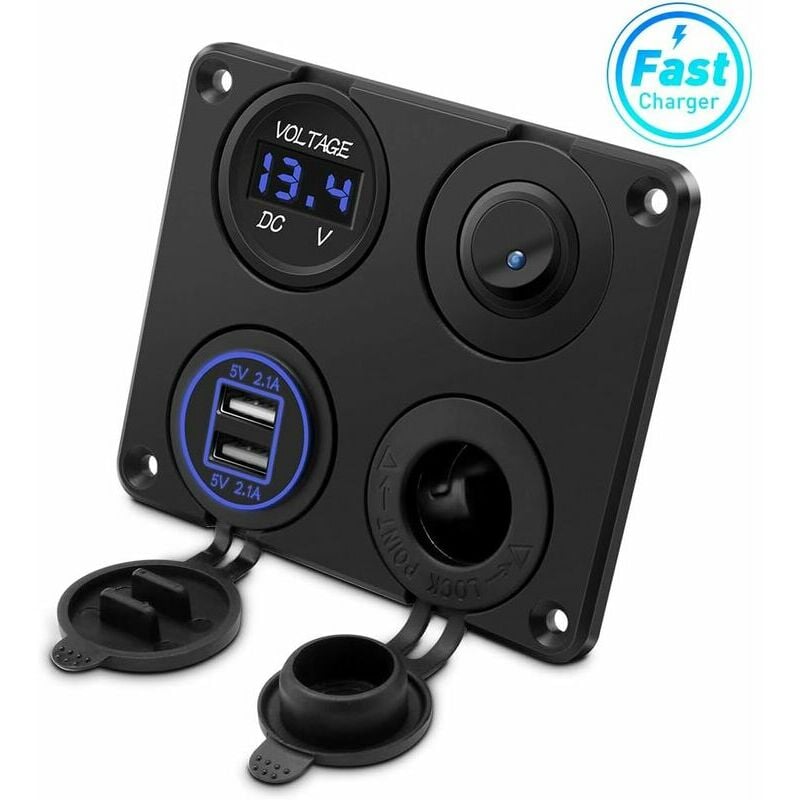 12-v-kfz-steckdose, 2 X 4,2-a-usb-anschlüsse, Zigarettenanzünderbuchse, Knopf Und Led-voltmeter, Wasserdichtes 12-v-/24-v-ladegerät Für Auto, Boot, Motorrad, Lkw, Suv, Utv