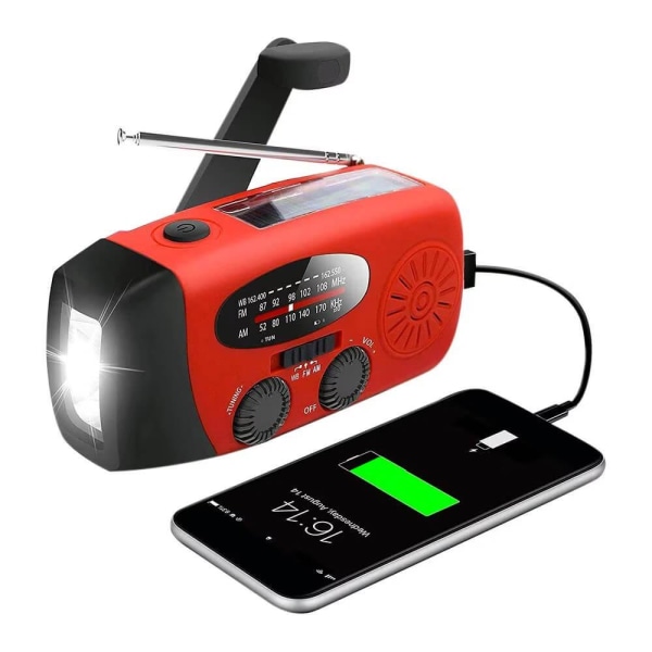 Vevradio 2000mah Powerbank, Solarladegerät, Taschenlampe – Rot