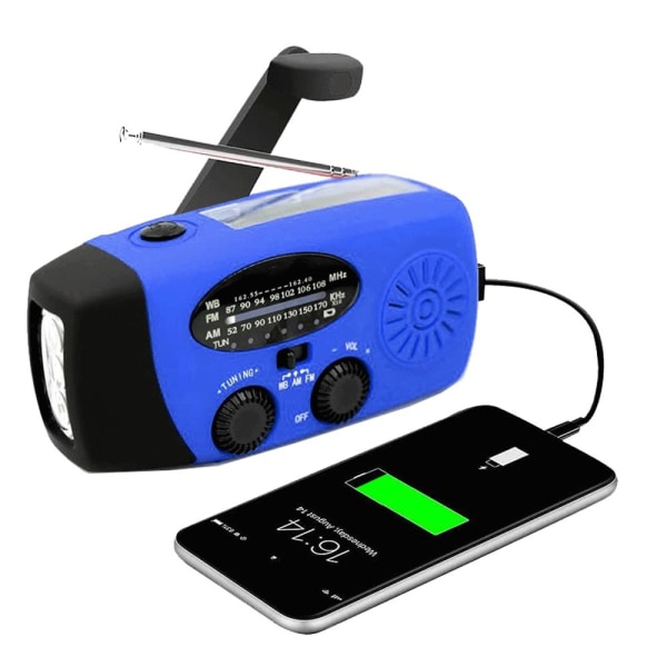 2000-mah-radio-powerbank Mit Solarpanel Und Taschenlampe, Blau