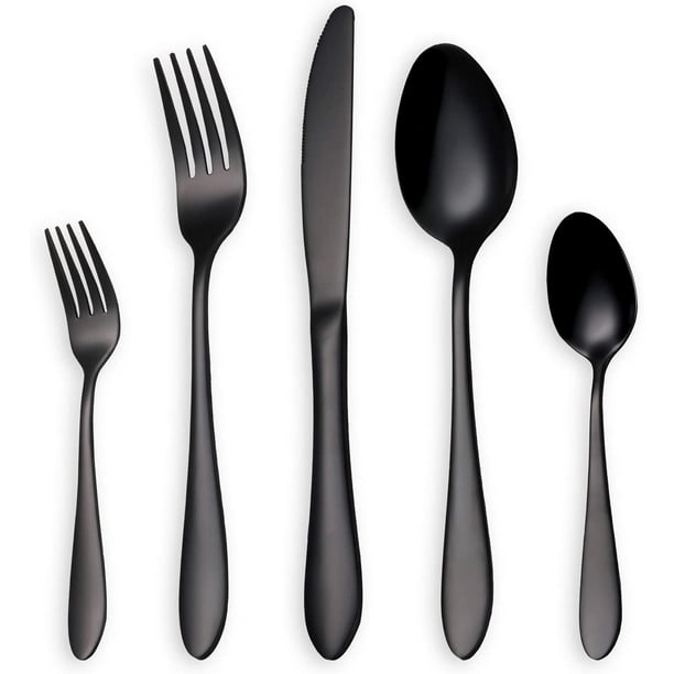 Set Aus Glänzend Schwarzem Besteck, 5-teiliges Edelstahlmesser Und -löffel Für 6 Gäste (schwarz, 1 Set)