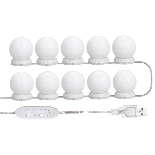 Led-schminkspiegelbeleuchtung, 10 Dimmbare Leuchten, 10 Helligkeitsstufen, 3 Beleuchtungsmodi, Usb-anschluss, Weiß