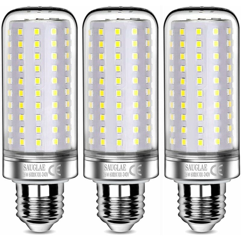 3er-pack E27-led-lampen, 26 W (entspricht 200 W), 3000 Lumen, 6000 K Kaltweiß, Edison-schraubsockel, Energieklasse E