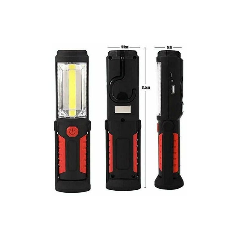 Wiederaufladbare Kabellose Led-taschenlampe [2018 Edition] 3w 2-in-1 Cob-arbeitsleuchte Für Camping/wandern/auto/garage/werkstatt, Zwei Modi, Rot