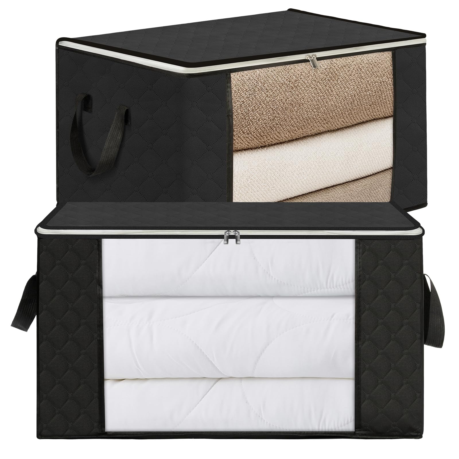 Aufbewahrungstasche Aus Leinen, 2er-set, 90 L, Faltbar, Für Unter Das Bett, Stabile Griffe, Für Bettdecken, Laken, Kissen, Spielzeug, Jacken, 60 X 44 X 35 Cm, Schwarz