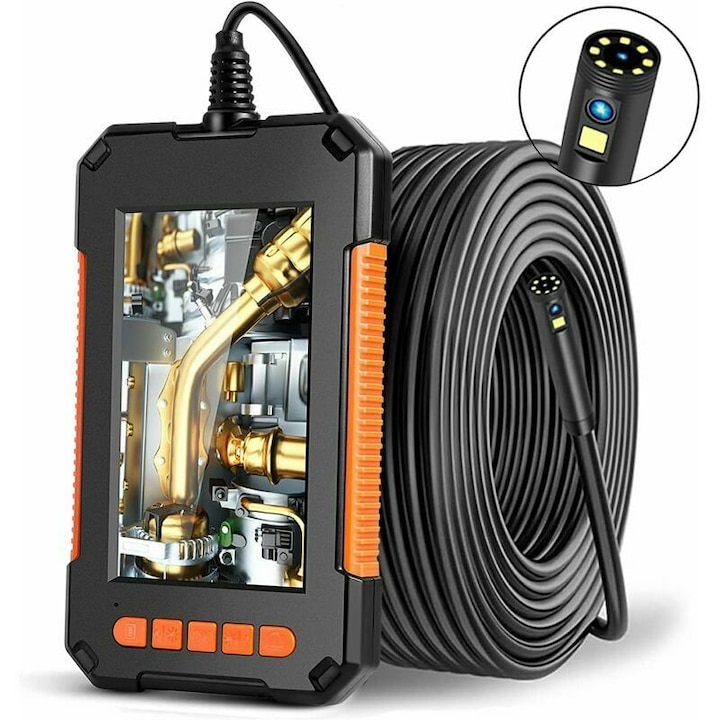 Industrielles 1080p-hd-endoskop, 4,3-zoll-bildschirm, Doppellinse, Wasserdicht Nach Ip68, 8 Leds, 2 M Kabel