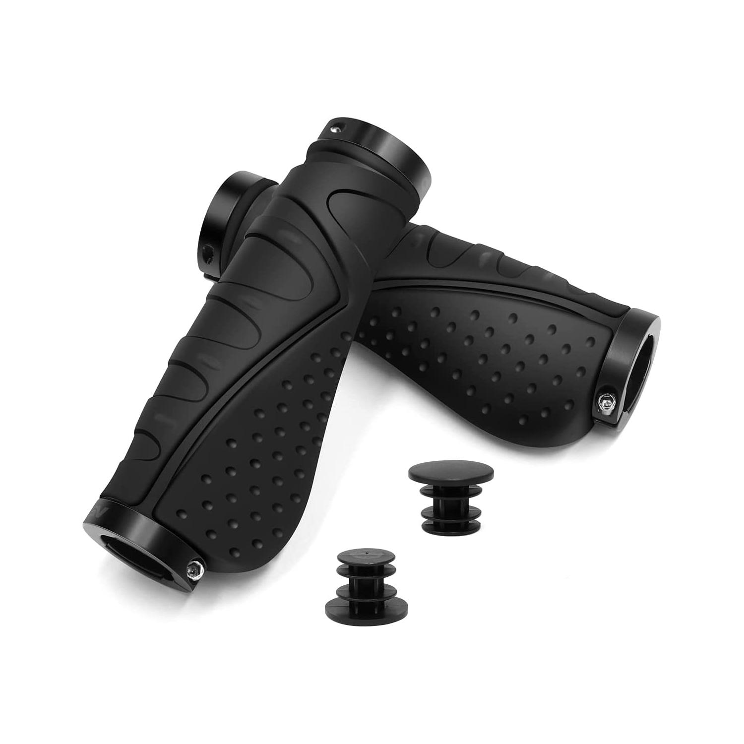 Ergonomische, Rutschfeste Fahrradlenkergriffe Aus Gummi Mit Aluminium-endkappen, Schwarz (22 Mm)