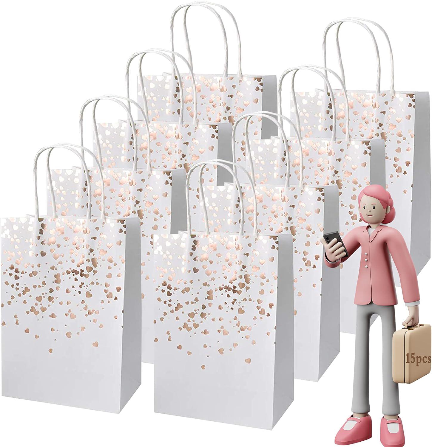 15 Kraftpapiertüten (roségold), Geschenktüten Mit Henkeln, Wiederverwendbare Verpackungsbeutel Für Weihnachten, Hochzeiten, Geburtstage Und Partys