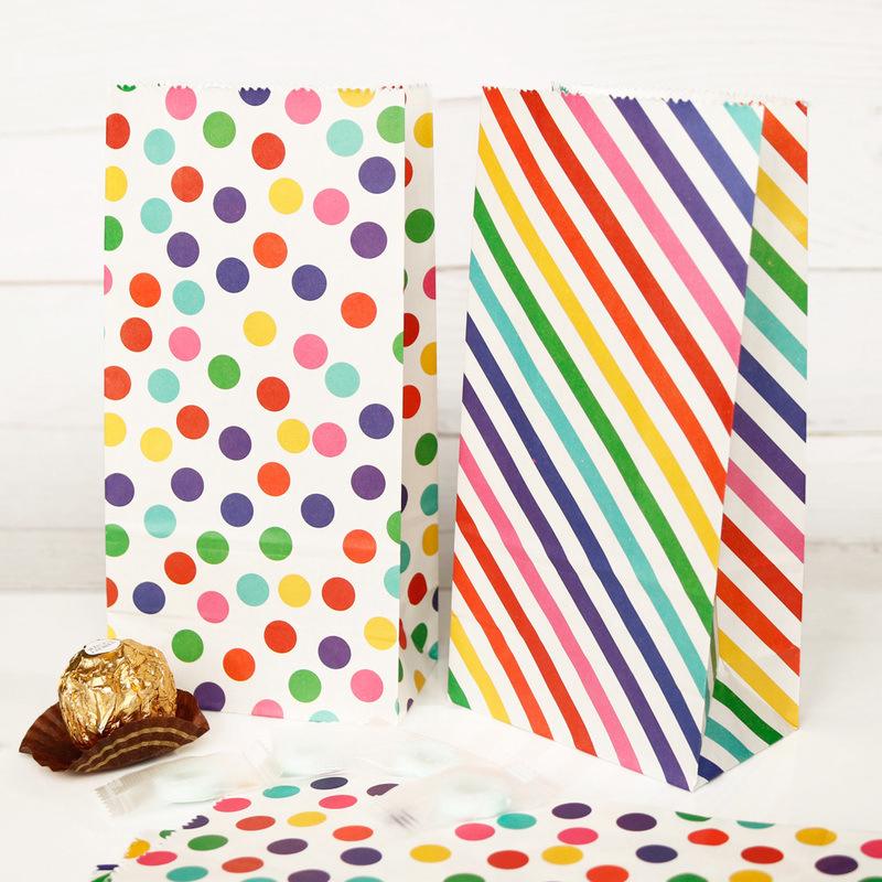 50 Regenbogen-geschenktüten Aus Papier, 7 Farben, Mehrfarbige Geschenktüten Mit Punkten, Regenbogen-geschenktüte Aus Canvas