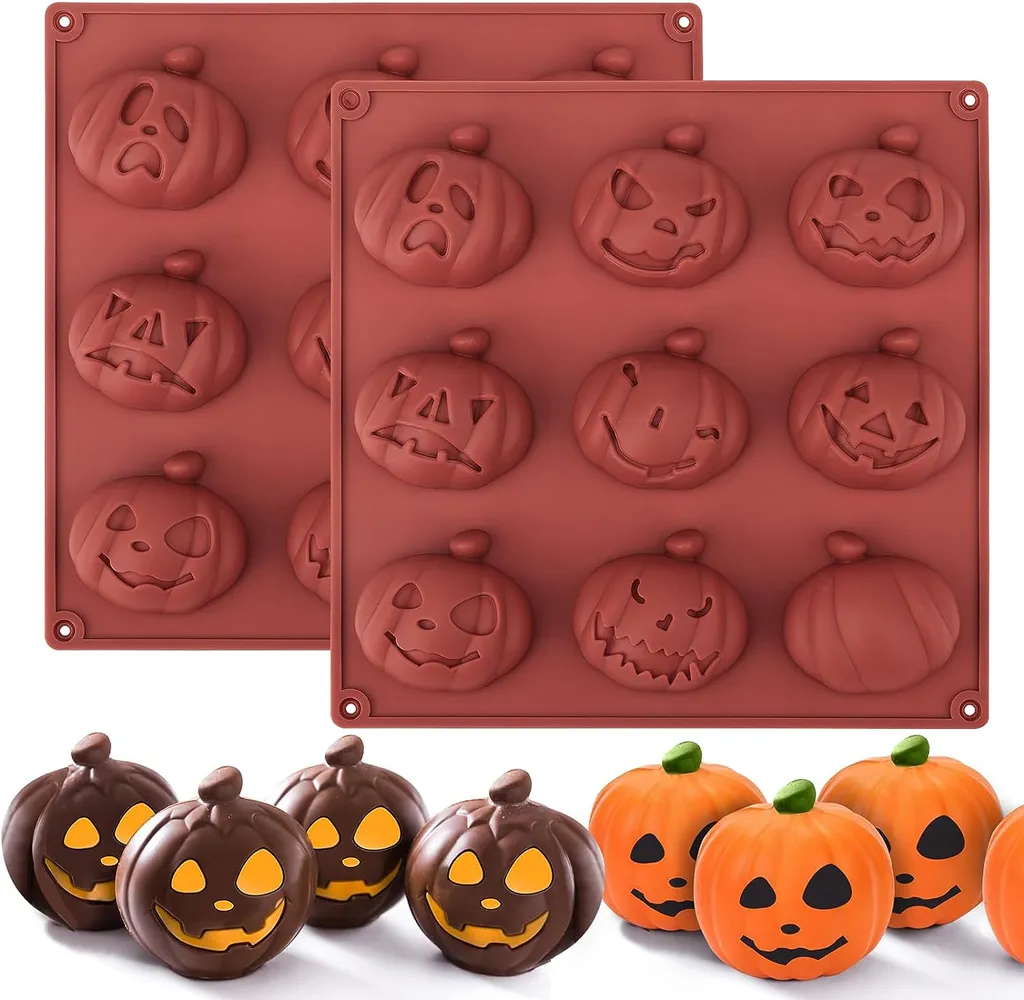 Halloween-heiße-schokolade-bomben-silikonformen, 2 Stück, 9 Mulden In Kürbisform, Heiße-schokolade-form Für Halloween, Thanksgiving, Herbst, Backen, Schokoladenbomben, Kuchen, Gelee