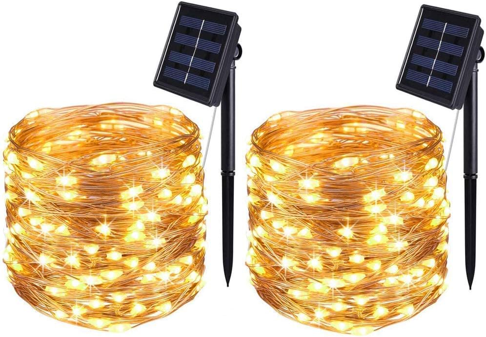 M Lange Solar-lichterkette Mit 50 Leds Für Den Außenbereich, Wasserdicht, 8 Modi, Kupferdraht, Warmweißes Licht, 2er-pack