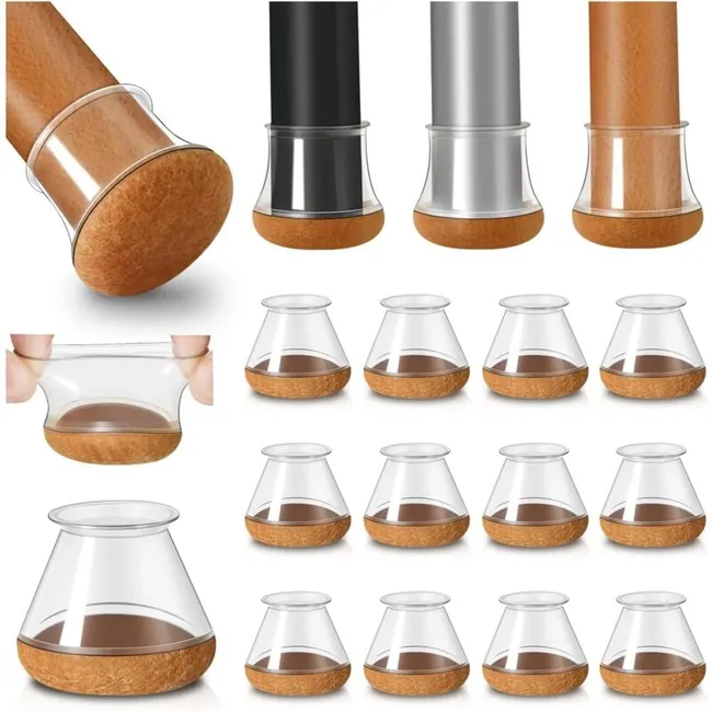16 Transparente Silikon-stuhlgleiter Mit Integriertem Filz, Geräuschlose Parkettschoner, Möbelbeinkappen, Ø 18–25 Mm, 16er-packung