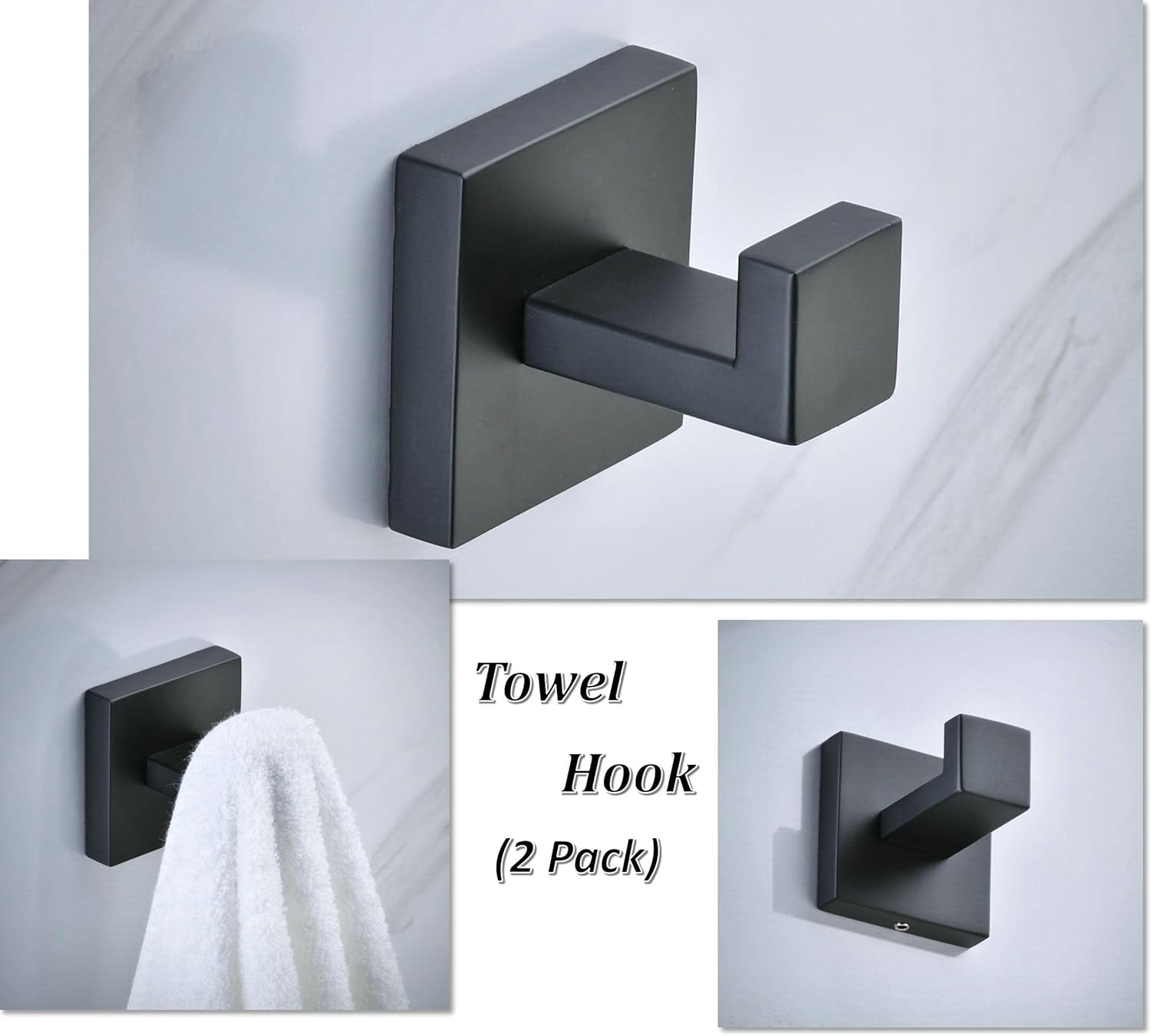 Set Mit 2 Schwarzen Wandhaken Fürs Badezimmer, Selbstklebende Edelstahlhaken, Hängeorganizer Für Handtücher Und Bademäntel