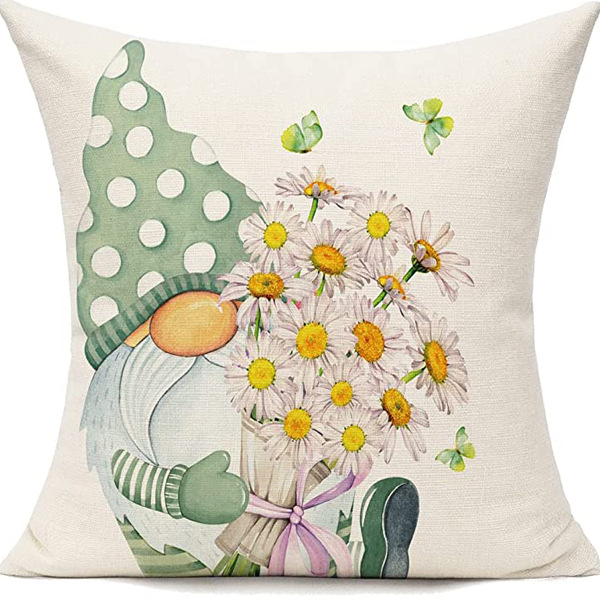 Set Mit 4 Gelben Outdoor-kissenbezügen, Dekorative Frühlings-/sommerkissenbezüge Für Sofa, Sessel, Stuhl, Terrasse, Mit Gänseblümchen- Und Zwergenmuster