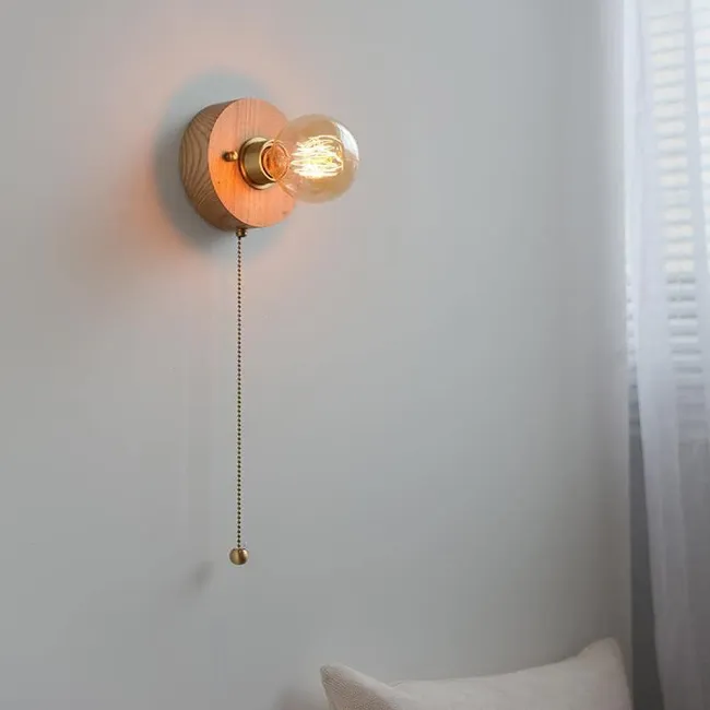 Rustikale Wandleuchte Aus Holz Mit Kette, Wandlampe Im Landhausstil, Wandpendelleuchte Mit Schalter Für Treppenhäuser Und Hotelflure (rund)