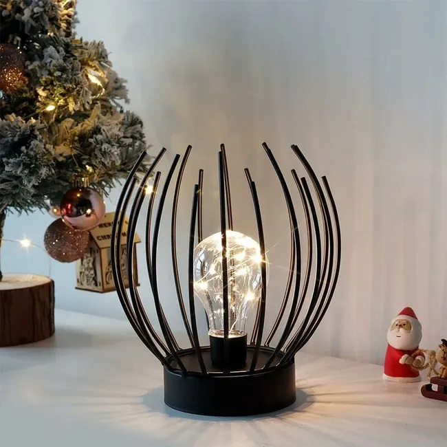 Kabellose Tischleuchte Mit Metallkäfig, Batteriebetriebene Lampe Mit Edison-led-glühbirne, Perfekt Für Hochzeiten, Empfänge Und Terrassen.