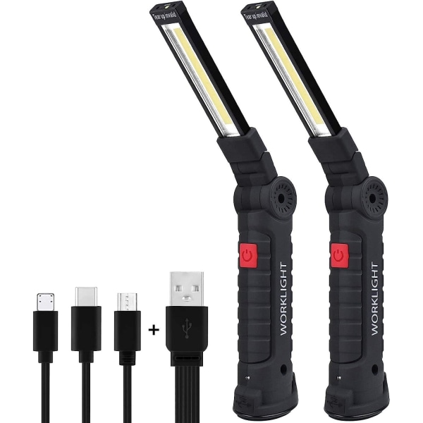 Wiederaufladbare, Tragbare Led-lampe, Leistungsstarke Magnetische Cob-arbeitsleuchte Mit 5 Modi Und Magnetfuß [groß, 2er-pack]